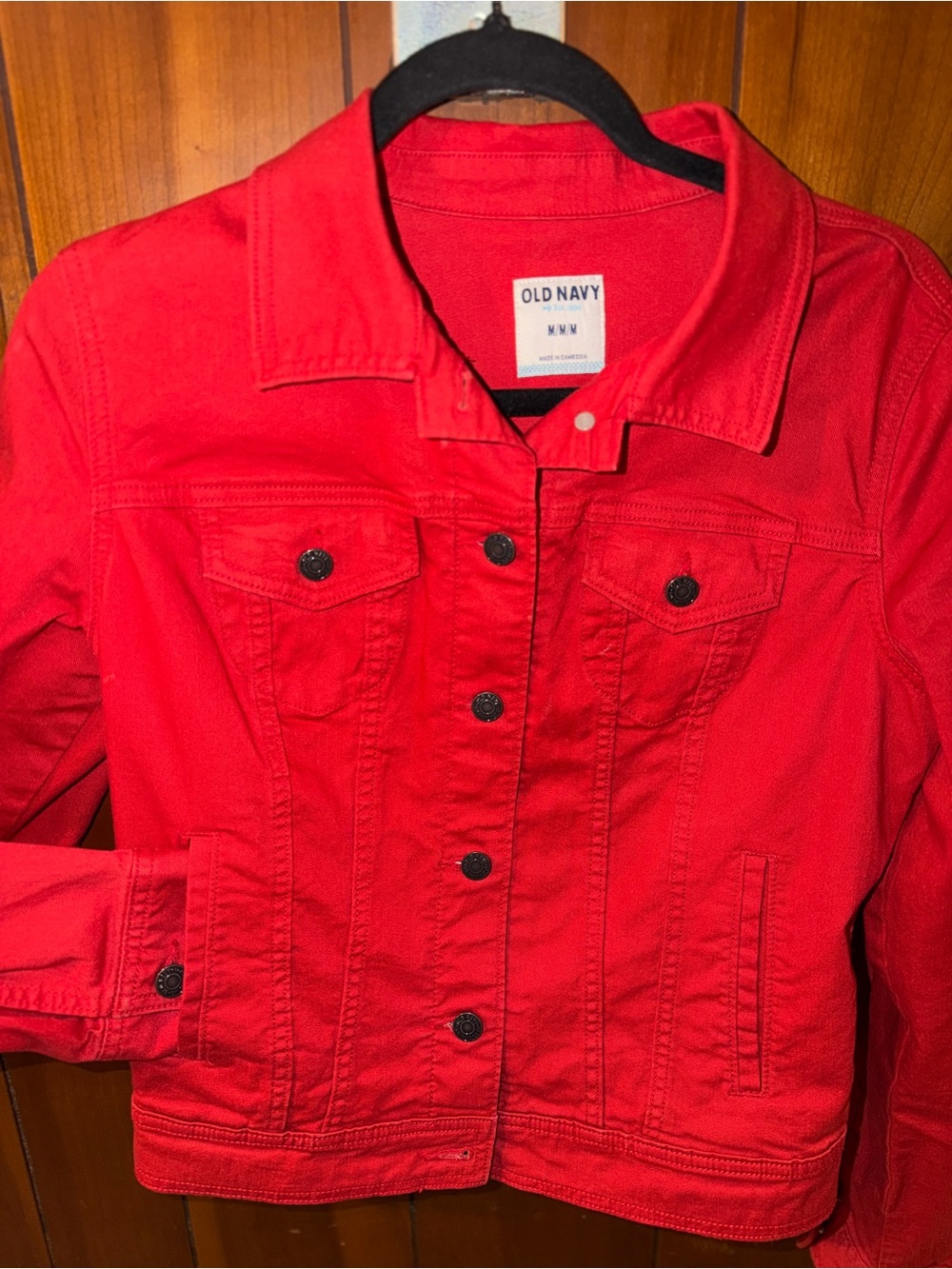 Old Navy Women's Red Denim Jacket-size M